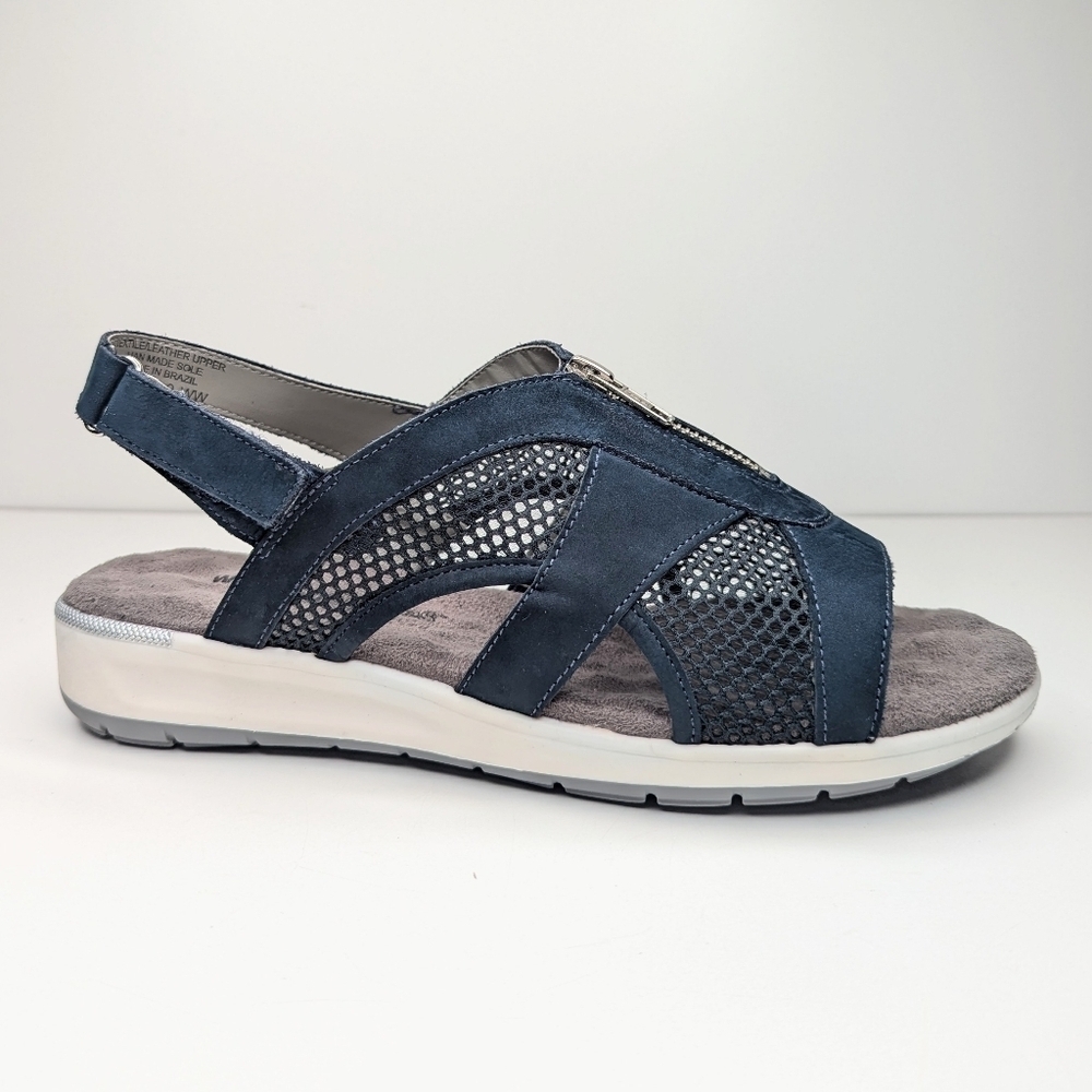 Walking Cradles NWOT Spencer Leather Open Toe Slingback Sandal blue size 9